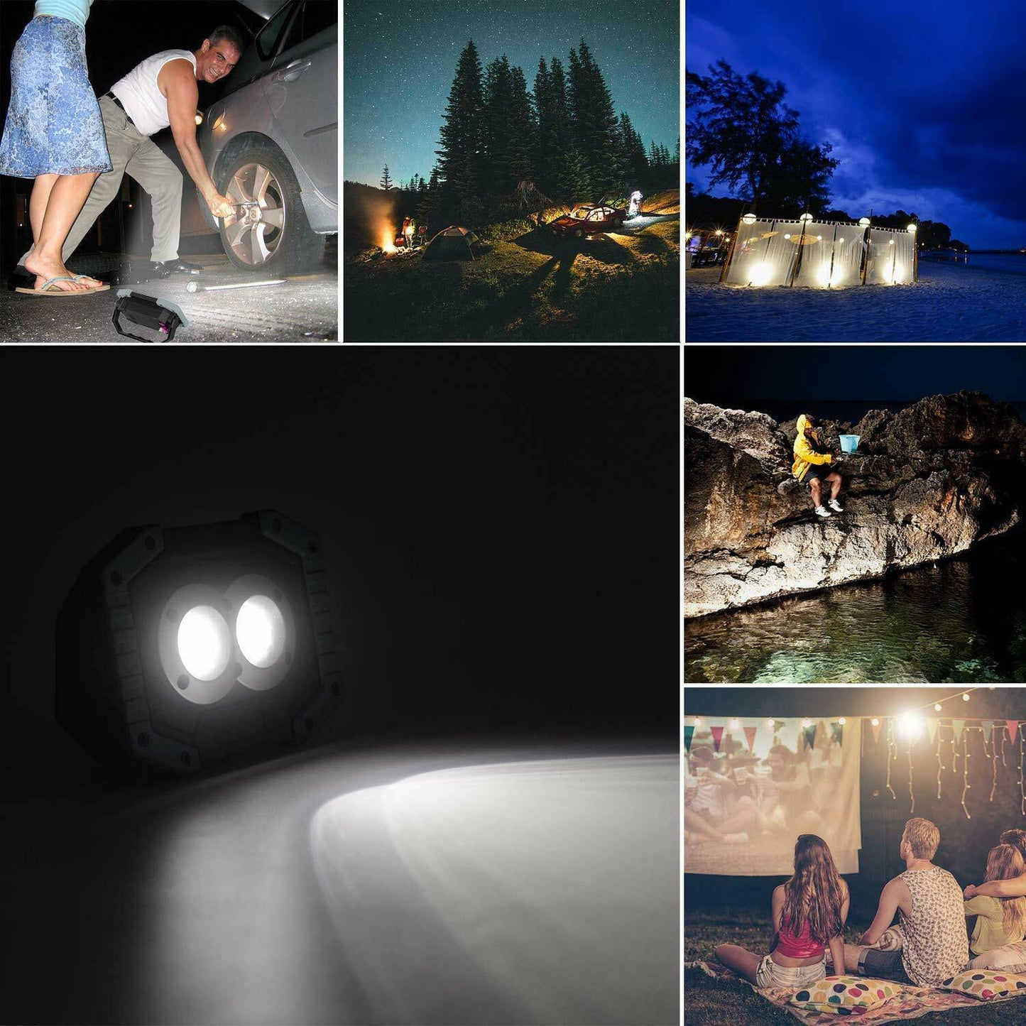 2 x COB Solar Super Bright LED Work Light with USB Cable_0