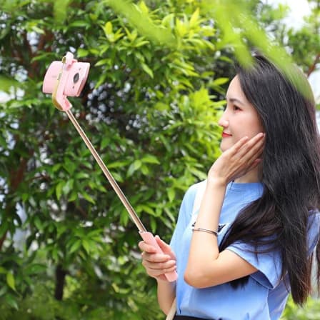 Wireless Monopod Mini Portable Selfie Stick - Pink_0